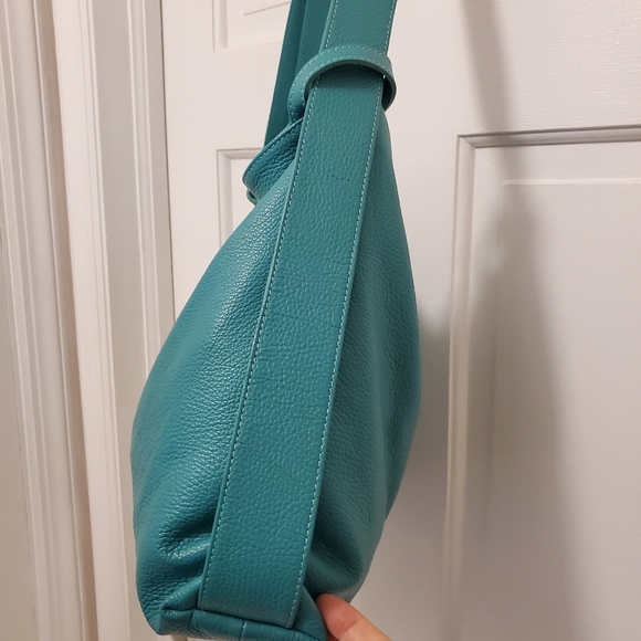Bevini Teal Green Pebble Grain Made In Italy Hobo Style Shoulder Bag - Picture 2 of 13